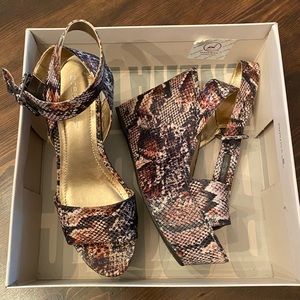 Snakeskin wedge sandals BCBG
